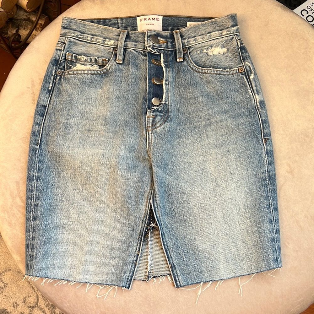 Frame Sz 24 Rigid Denim Assym Distressed Re-release le Original Skirt